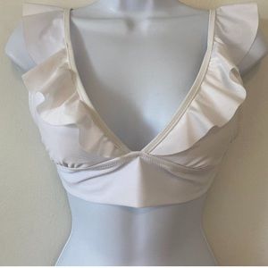 Aerie White Triangle Bikini Top Medium Ruffle Sleeve